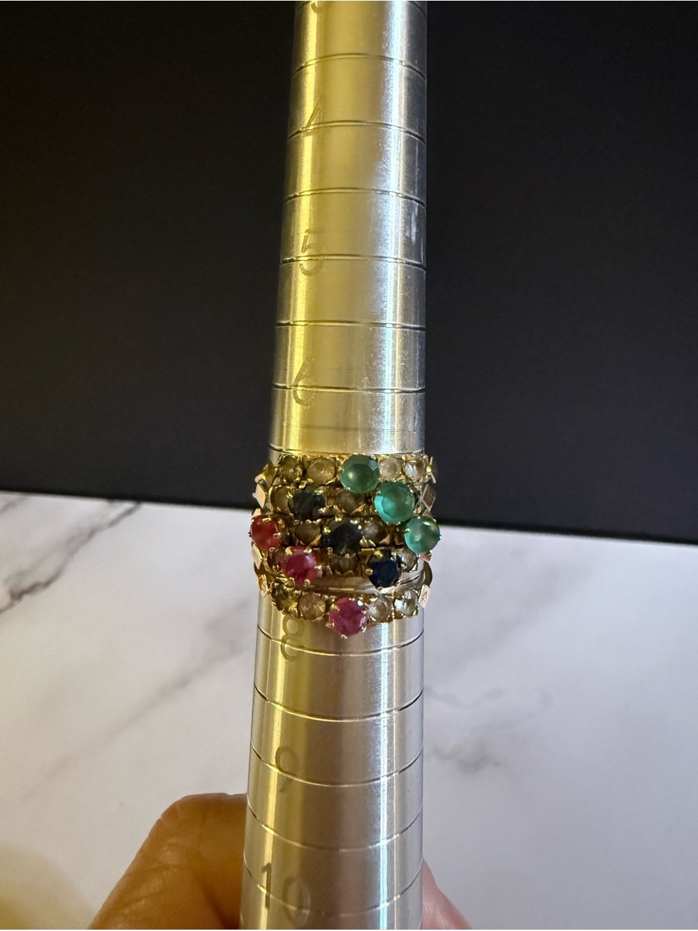 Vintage 14K Gold Multi Gem Diamond Cocktail Ring Ruby Sapphire Emerald